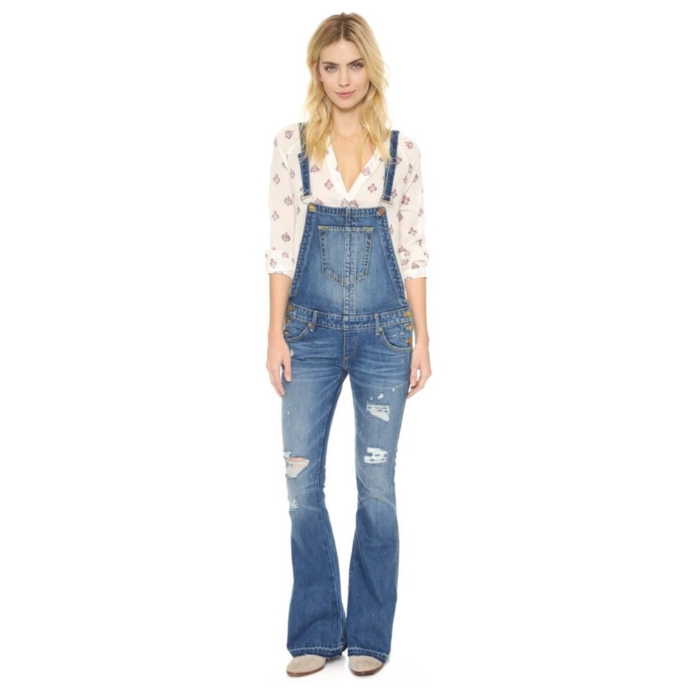 True Religion Karlie Overalls Flared Distressed Denim Women's 25x33